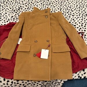 Double breasted cashmere and wool jacket in tan